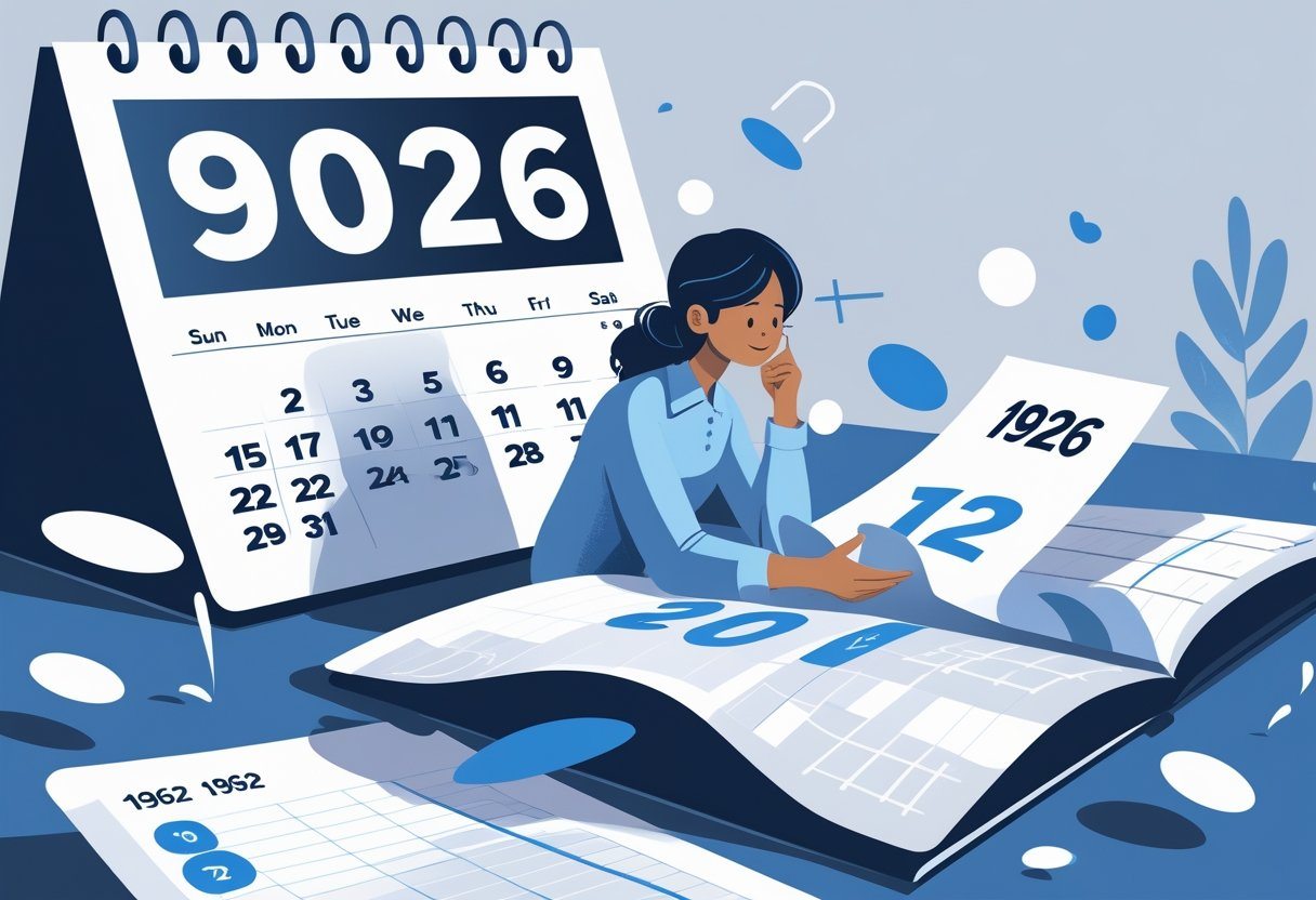 Pessoa pensando em uma linha do tempo com um calendário mostrando o ano 2026 ao fundo, simbolizando o cálculo da idade de quem nasceu em 1962.