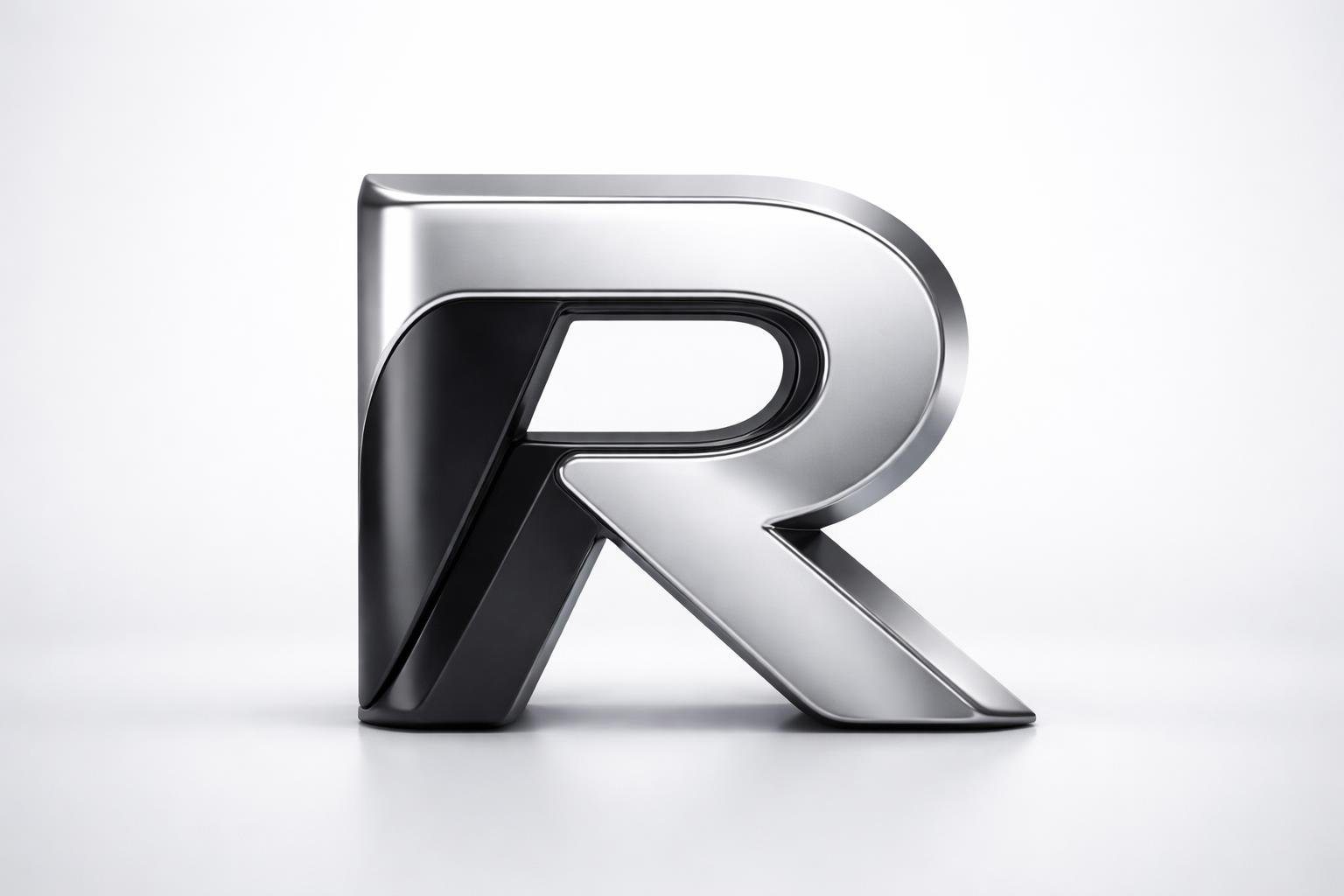Objeto moderno e elegante com a letra 'R' integrada, sobre fundo branco limpo.